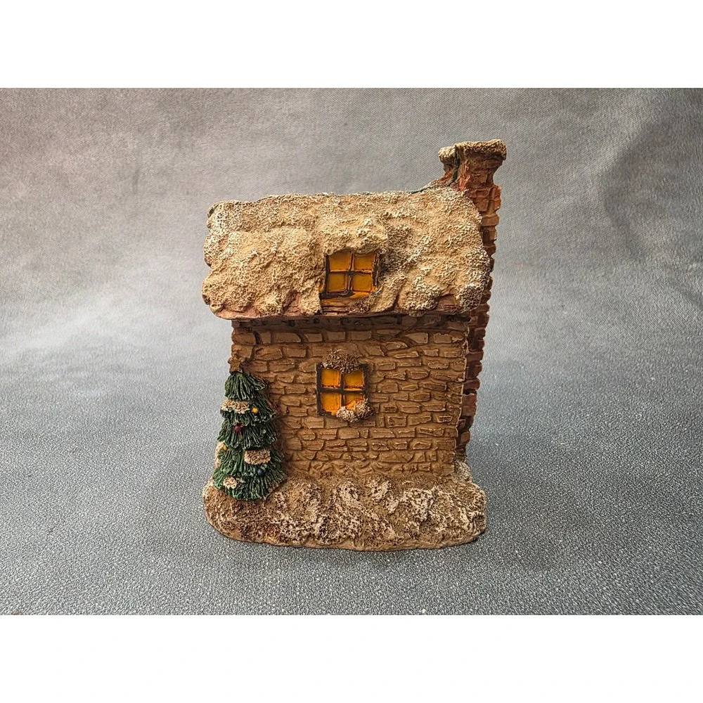 Vintage Christmas Hinged Resin Stone Cottage Toy Shop Figurine Santa Teddy Bear